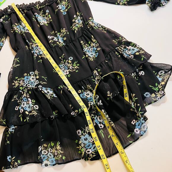 Aqua Floral Off Shoulder Layered Dress Size M Medium Black Multicolored - Picture 5 of 5